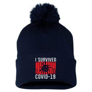 I Survived Covid19 Distressed Pom Pom 12in Knit Beanie