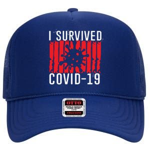 I Survived Covid19 Distressed High Crown Mesh Back Trucker Hat