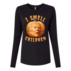 I Smell Children Anti Joe Biden Funny Witches Halloween Womens Cotton Relaxed Long Sleeve T-Shirt