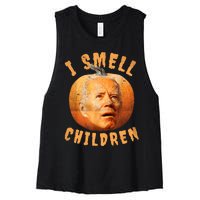 I Smell Children Anti Joe Biden Funny Witches Halloween Women's Racerback Cropped Tank