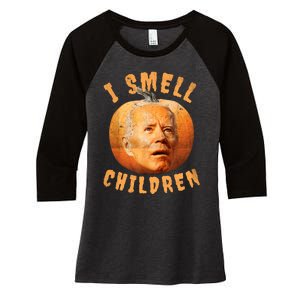 I Smell Children Anti Joe Biden Funny Witches Halloween Women's Tri-Blend 3/4-Sleeve Raglan Shirt