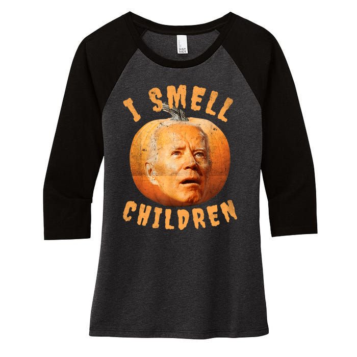 I Smell Children Anti Joe Biden Funny Witches Halloween Women's Tri-Blend 3/4-Sleeve Raglan Shirt