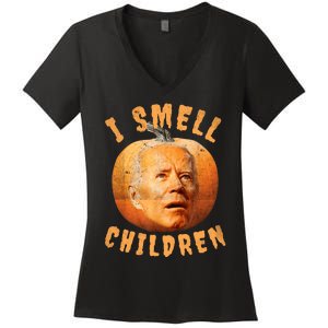 I Smell Children Anti Joe Biden Funny Witches Halloween Women's V-Neck T-Shirt