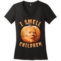 I Smell Children Anti Joe Biden Funny Witches Halloween Women's V-Neck T-Shirt