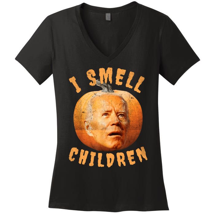 I Smell Children Anti Joe Biden Funny Witches Halloween Women's V-Neck T-Shirt