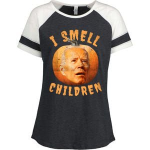 I Smell Children Anti Joe Biden Funny Witches Halloween Enza Ladies Jersey Colorblock Tee