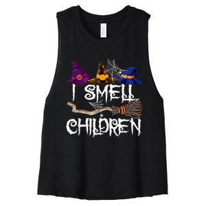 I Smell Children Funny Witches Halloween Party Costume Women's Racerback Cropped Tank