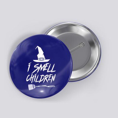 I Smell Children Funny Halloween Witch Hat Broom Costume Gift Button