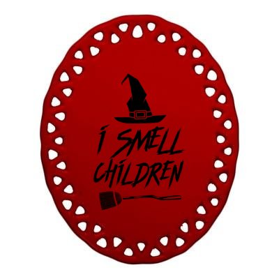 I Smell Children Funny Halloween Witch Hat Broom Costume Gift Ceramic Oval Ornament