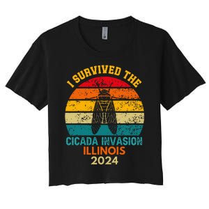 I Survived Cicada Invasion Illinois 2024 Cigada Summer Women's Crop Top Tee