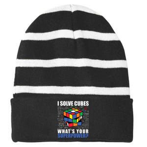 I Solve Cubes What's Your Superpower Striped Beanie with Solid Band