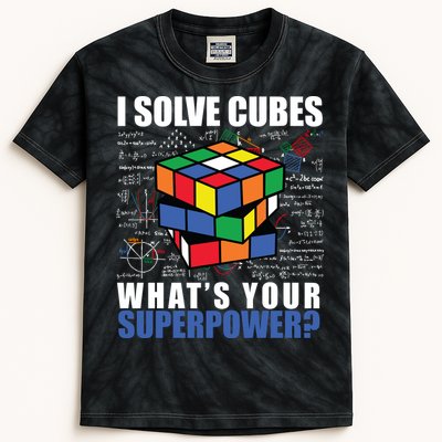 I Solve Cubes What's Your Superpower Kids Tie-Dye T-Shirt