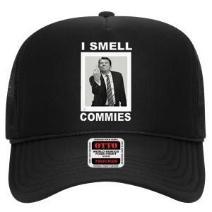 I Smell Commies Funny Ronald Regan High Crown Mesh Back Trucker Hat