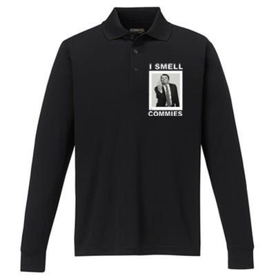 I Smell Commies Funny Ronald Regan Performance Long Sleeve Polo