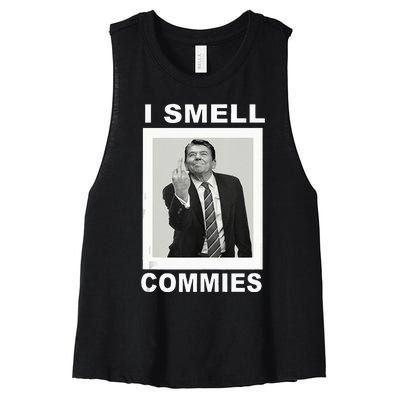 I Smell Commies Funny Ronald Regan Women's Racerback Cropped Tank