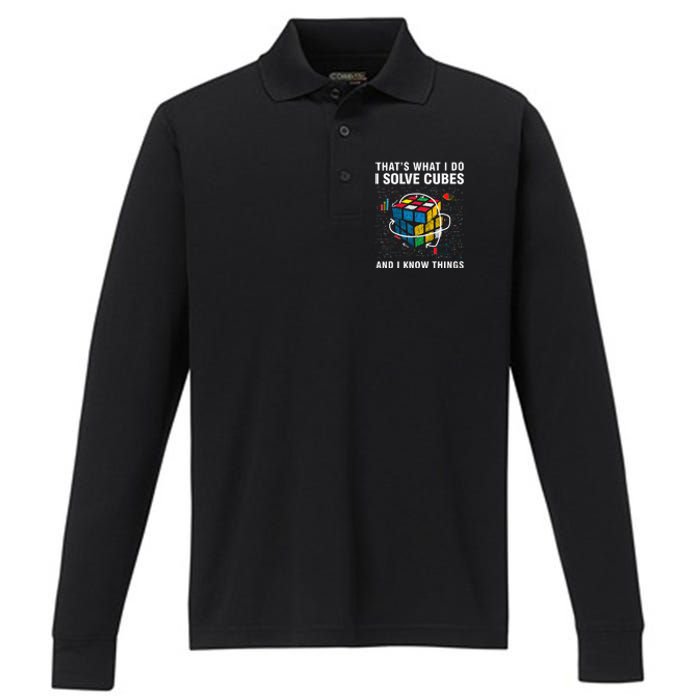 I Solve Cubes And I Know Things Funny Speed Cubing Performance Long Sleeve Polo