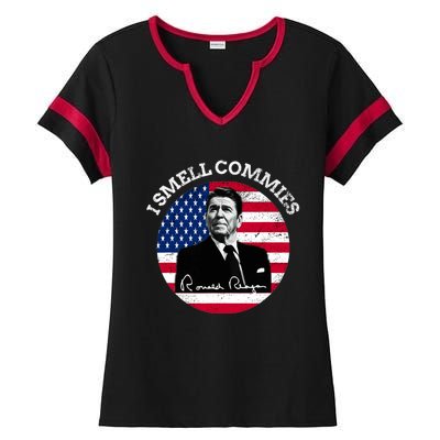 I Smell Commies Republican Conservative Ronald Regan Biden Ladies Halftime Notch Neck Tee