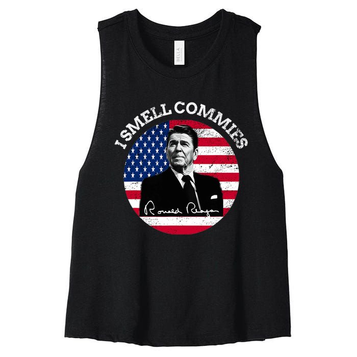 I Smell Commies Republican Conservative Ronald Regan Biden Women's Racerback Cropped Tank