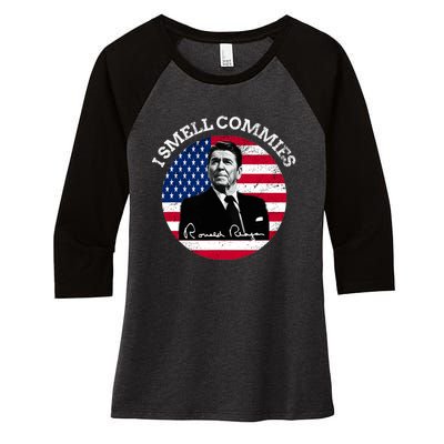 I Smell Commies Republican Conservative Ronald Regan Biden Women's Tri-Blend 3/4-Sleeve Raglan Shirt