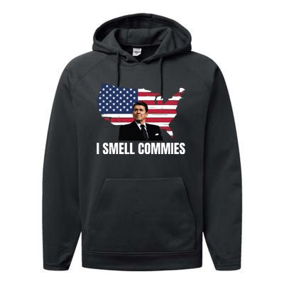 I Smell Commies, Ronald Reagan, Political Humor, President Reagan Performance Fleece Hoodie