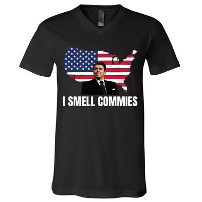 I Smell Commies, Ronald Reagan, Political Humor, President Reagan V-Neck T-Shirt