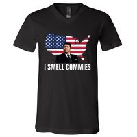 I Smell Commies, Ronald Reagan, Political Humor, President Reagan V-Neck T-Shirt