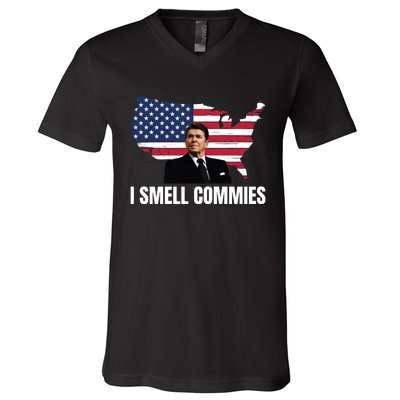 I Smell Commies, Ronald Reagan, Political Humor, President Reagan V-Neck T-Shirt