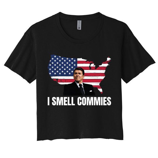 I Smell Commies, Ronald Reagan, Political Humor, President Reagan Women's Crop Top Tee