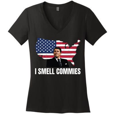 I Smell Commies, Ronald Reagan, Political Humor, President Reagan Women's V-Neck T-Shirt
