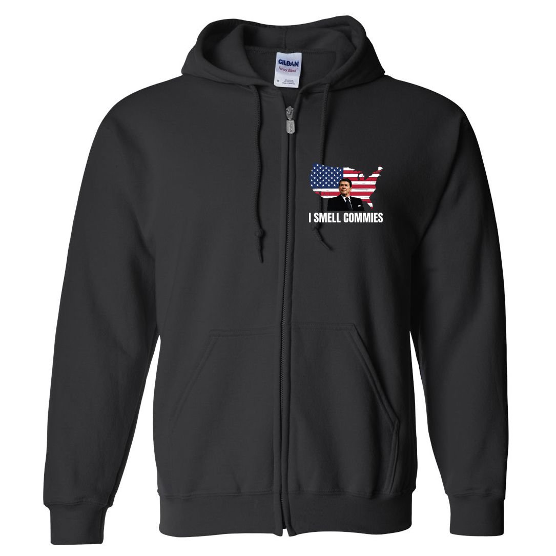 I Smell Commies, Ronald Reagan, Political Humor, President Reagan Full Zip Hoodie