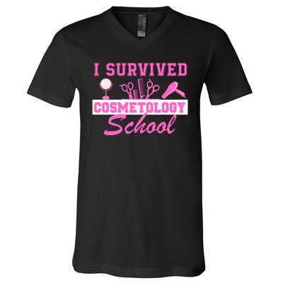 I Survived Cosmetology School Graduation Cosmetologist Cosmetology Student V-Neck T-Shirt