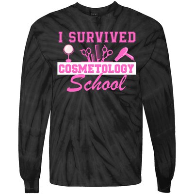 I Survived Cosmetology School Graduation Cosmetologist Cosmetology Student Tie-Dye Long Sleeve Shirt