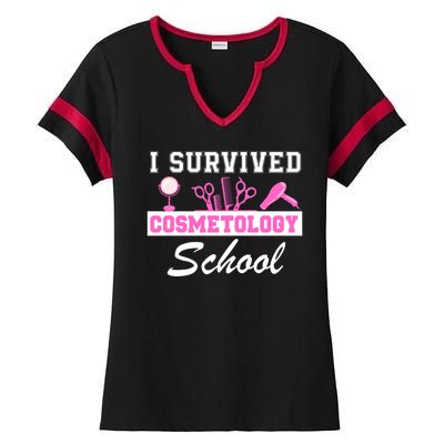 I Survived Cosmetology School Graduation Cosmetology Student Cosmetologist Ladies Halftime Notch Neck Tee