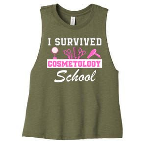 I Survived Cosmetology School Graduation Cosmetology Student Cosmetologist Women's Racerback Cropped Tank