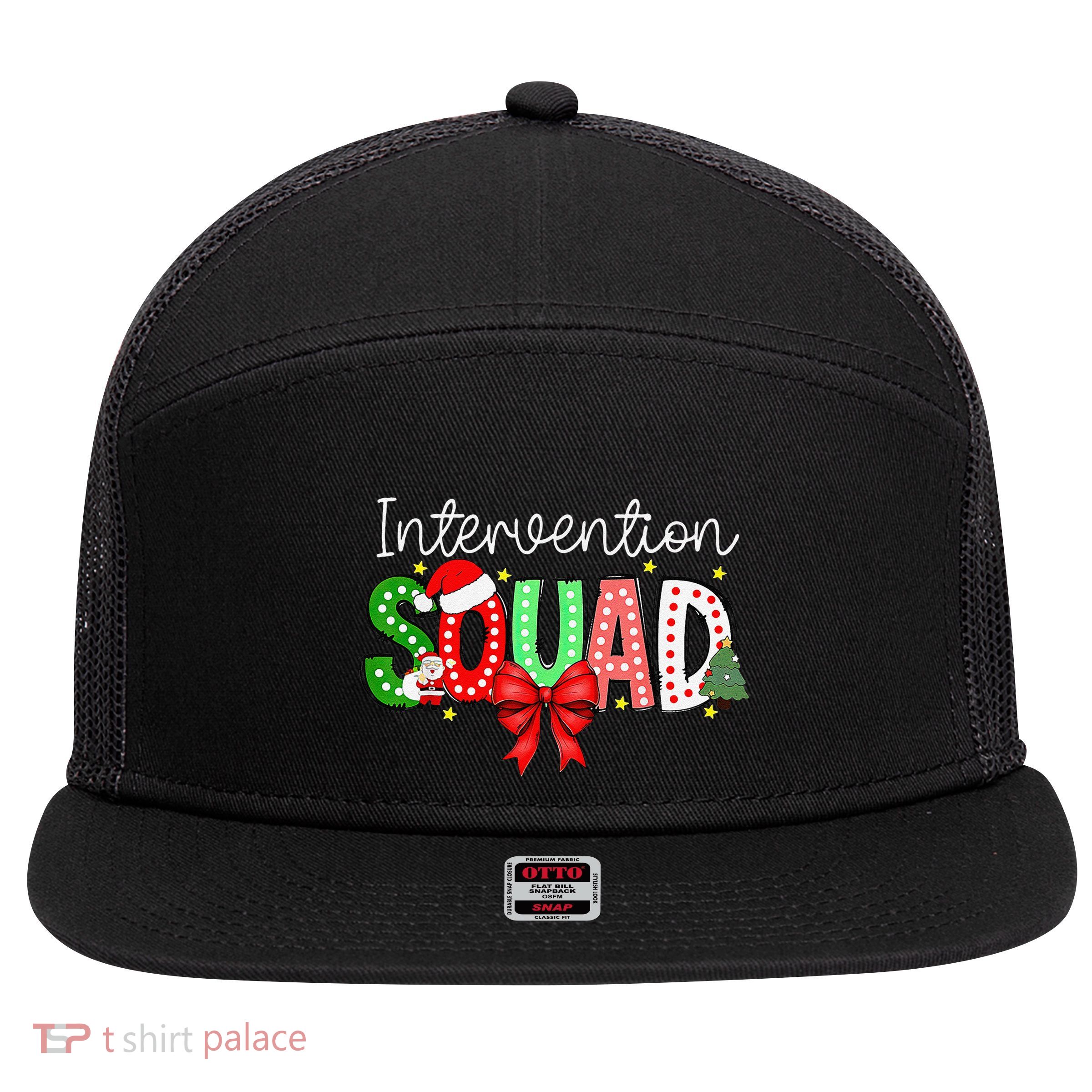 Intervention Squad Christmas Early Intervention Teacher Xmas 7 Panel Mesh Trucker Snapback Hat