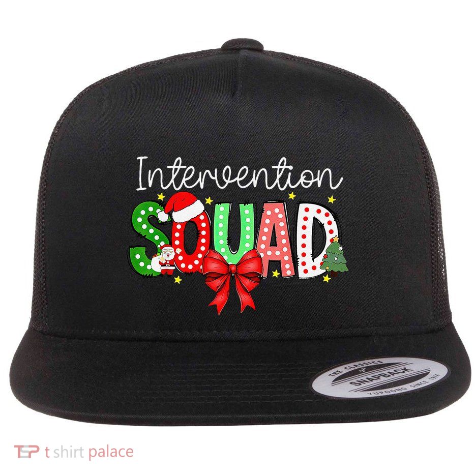 Intervention Squad Christmas Early Intervention Teacher Xmas Flat Bill Trucker Hat