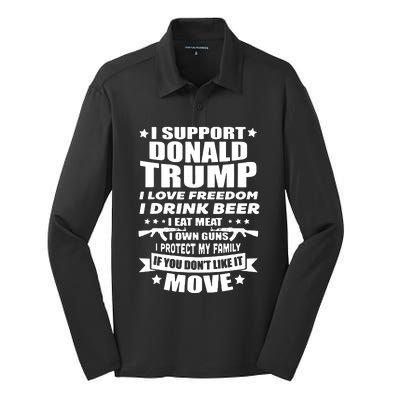 I Support Donald Trump I Love Freedom I Drink Beer Silk Touch Performance Long Sleeve Polo