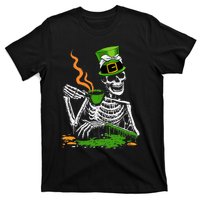 Irish Skeleton Drinking Coffee St Patricks Day Funny Bones T-Shirt