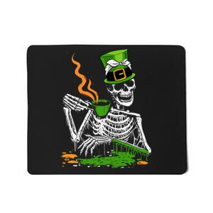 Irish Skeleton Drinking Coffee St Patricks Day Funny Bones Mousepad