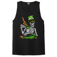 Irish Skeleton Drinking Coffee St Patricks Day Funny Bones PosiCharge Competitor Tank