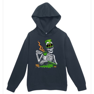 Irish Skeleton Drinking Coffee St Patricks Day Funny Bones Urban Pullover Hoodie