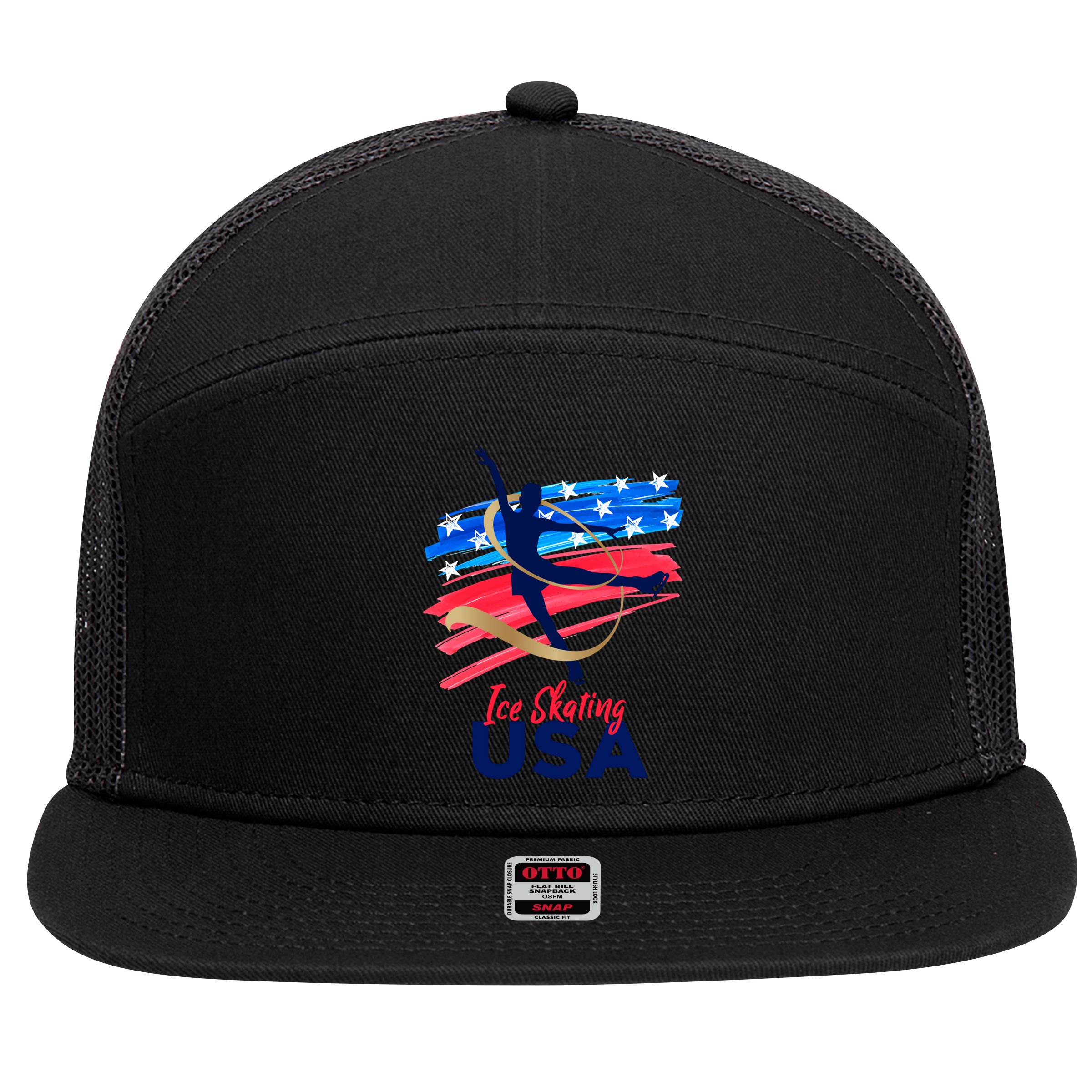 Ice Skating Dance Gift Support The Team Gift Funny Usa Flag Gift 7 Panel Mesh Trucker Snapback Hat