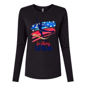 Ice Skating Dance Gift Support The Team Gift Funny Usa Flag Gift Womens Cotton Relaxed Long Sleeve T-Shirt