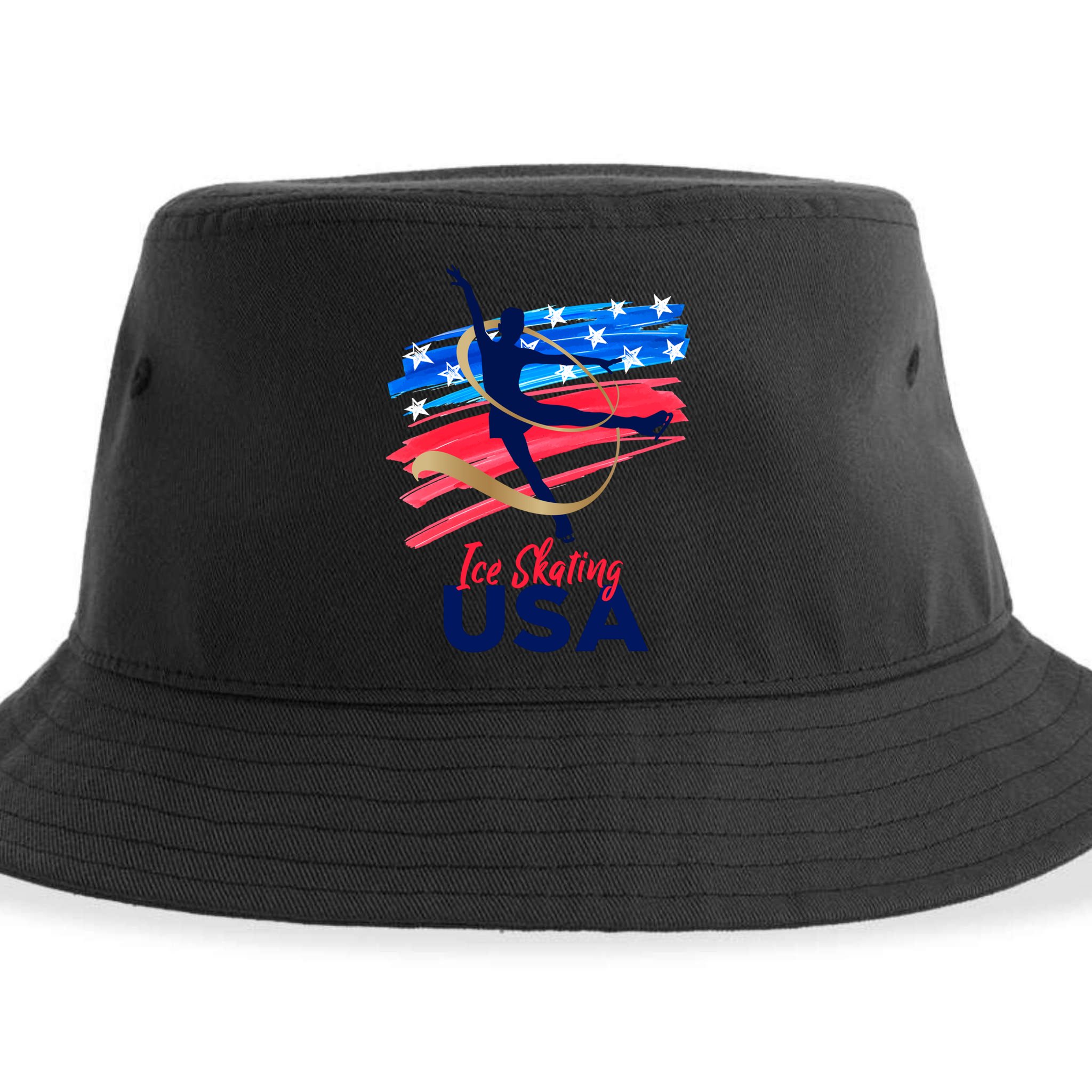 Ice Skating Dance Gift Support The Team Gift Funny Usa Flag Gift Sustainable Bucket Hat