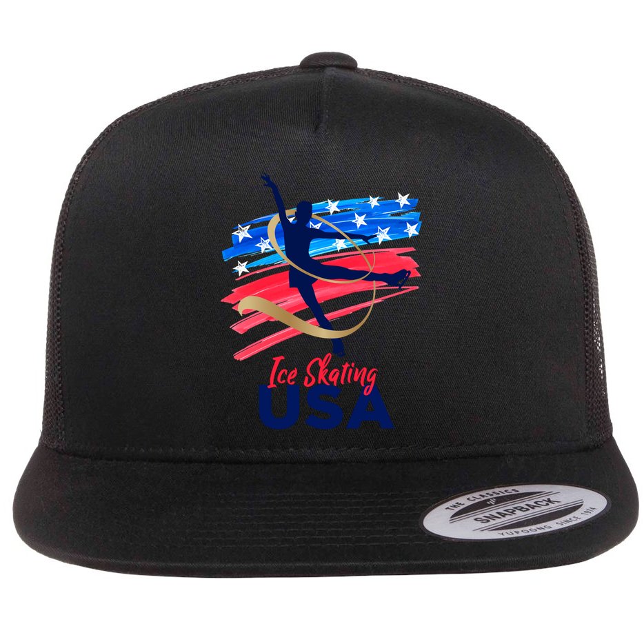 Ice Skating Dance Gift Support The Team Gift Funny Usa Flag Gift Flat Bill Trucker Hat