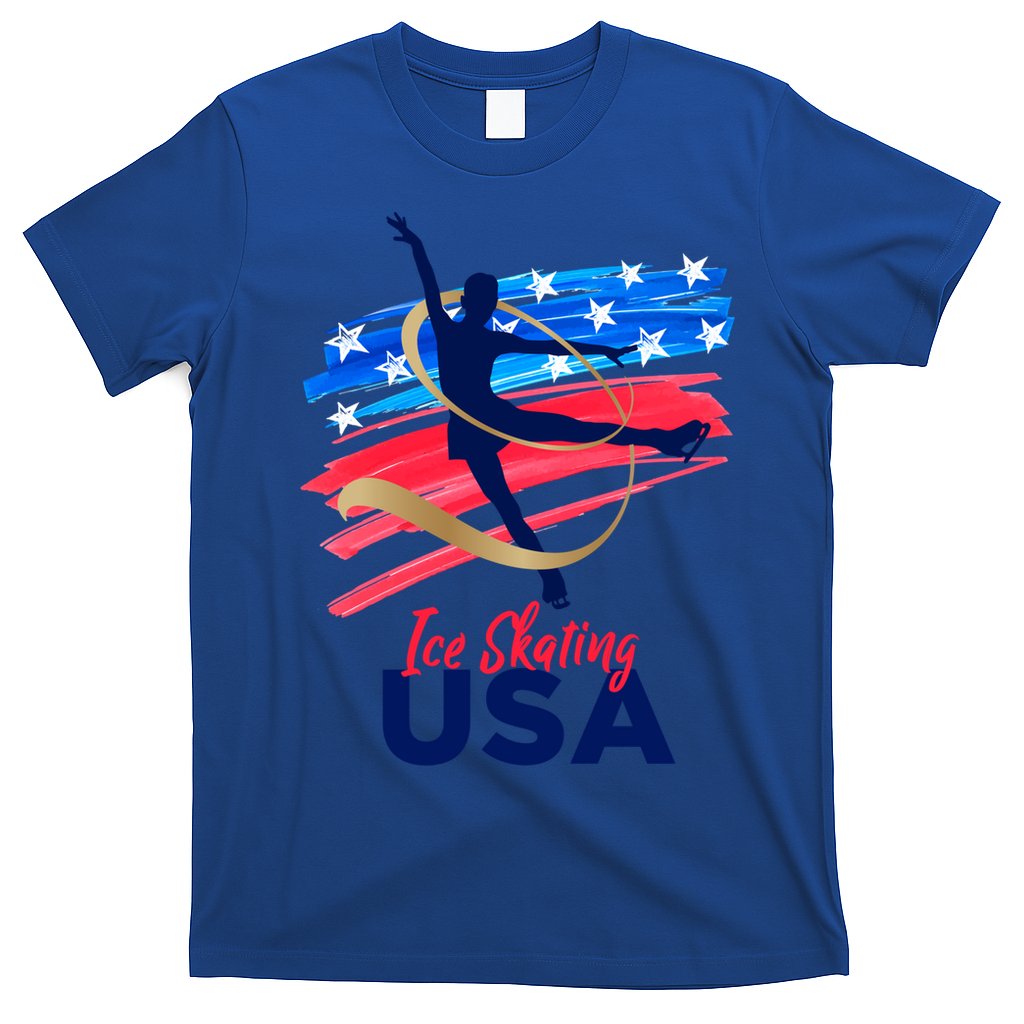 Ice Skating Dance Gift Support The Team Gift Funny Usa Flag Gift T-Shirt