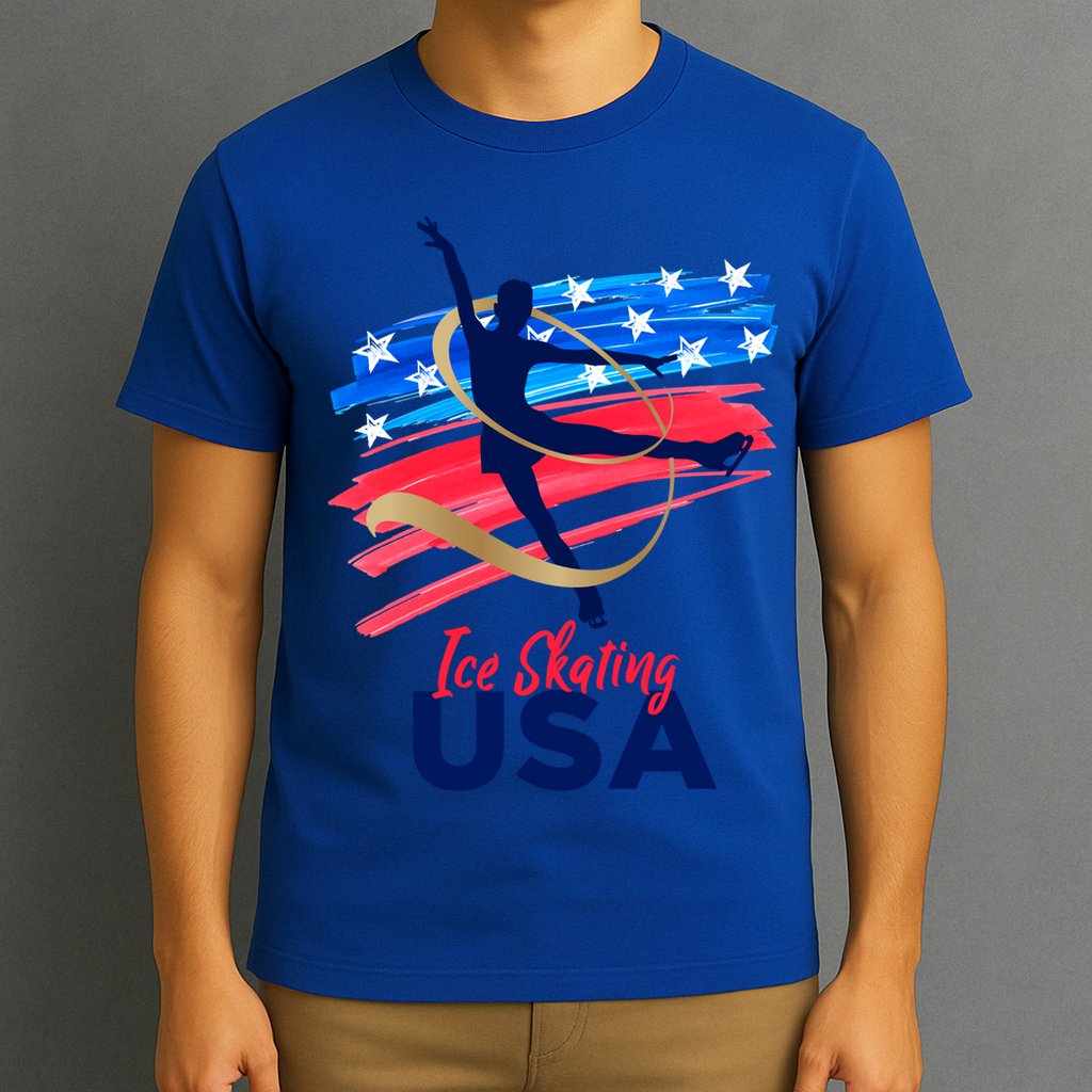 Ice Skating Dance Gift Support The Team Gift Funny Usa Flag Gift T-Shirt