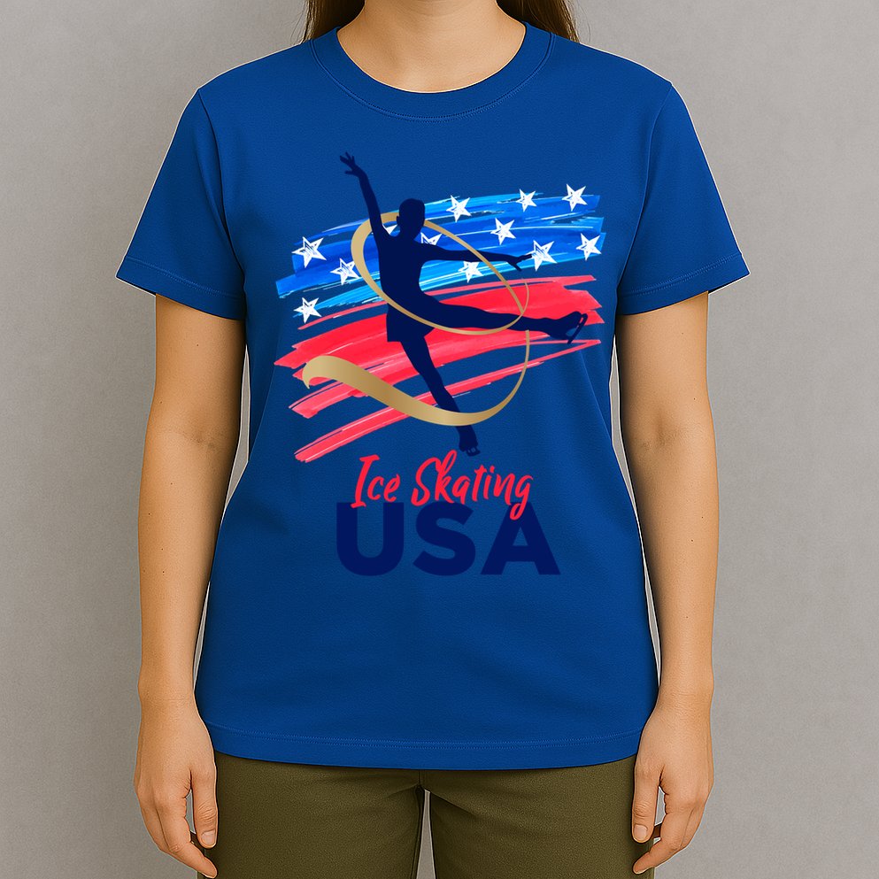 Ice Skating Dance Gift Support The Team Gift Funny Usa Flag Gift T-Shirt