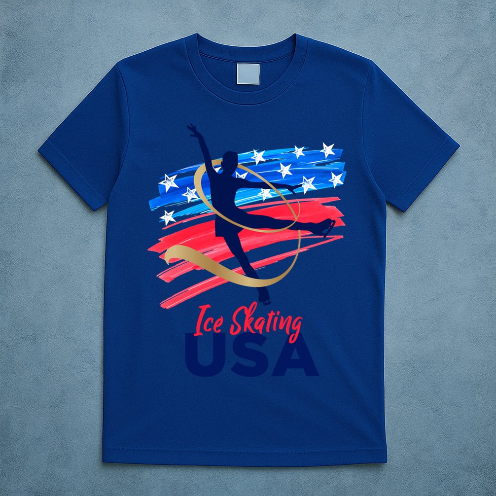 Ice Skating Dance Gift Support The Team Gift Funny Usa Flag Gift T-Shirt