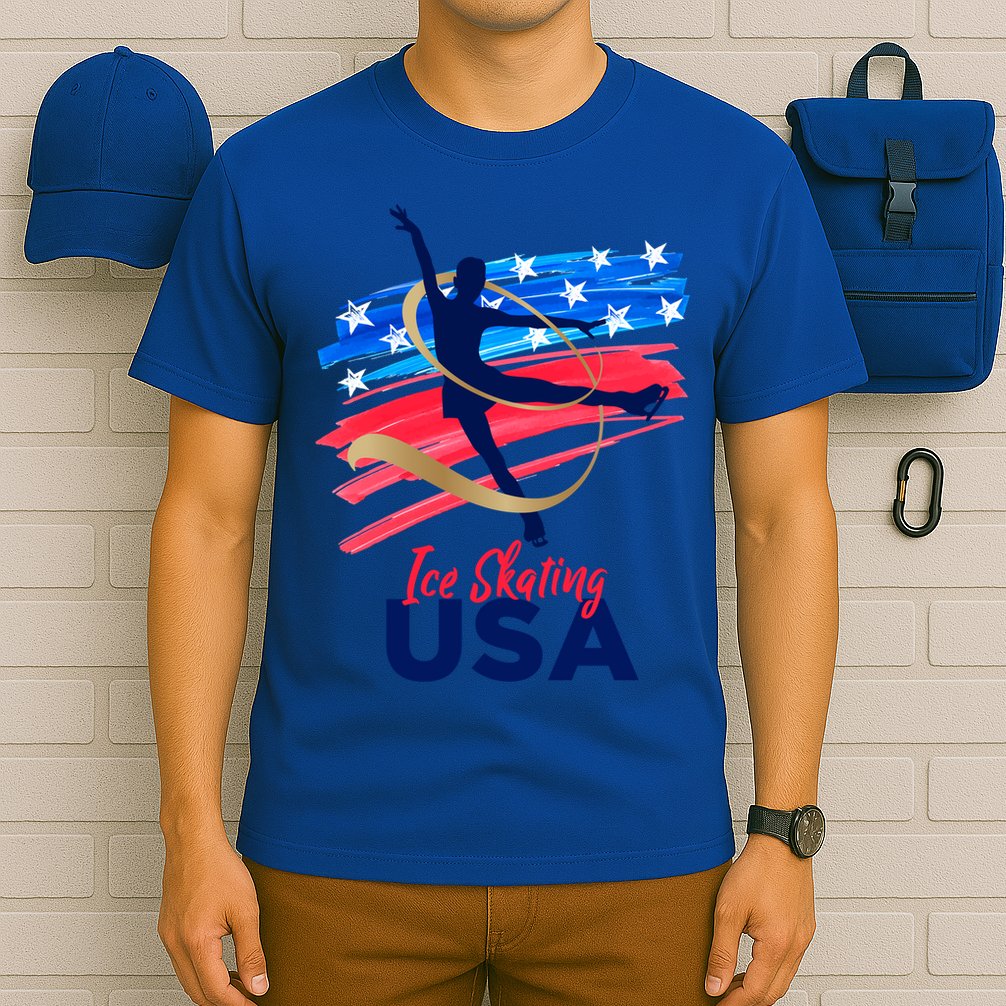 Ice Skating Dance Gift Support The Team Gift Funny Usa Flag Gift T-Shirt